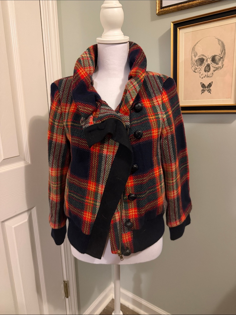 L.A.M.B. Tartan Plaid Bomber Jacket in Navy, Red & Green